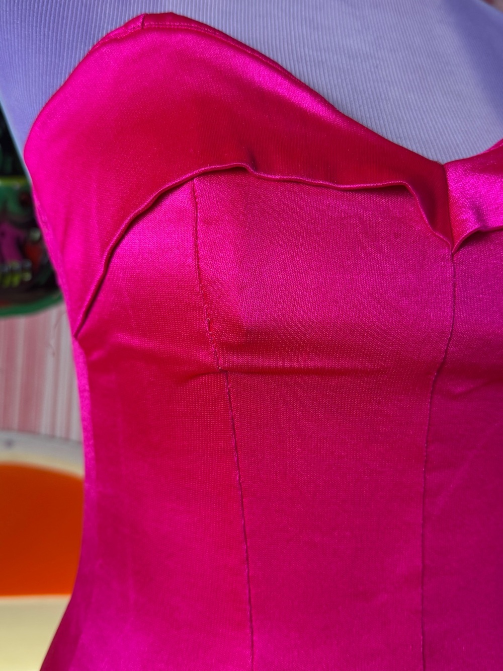 Vintage Betsey Johnson Punk Label Hot Pink Satin Strapless Dress w/ Boning Sz S - Picture 5 of 11